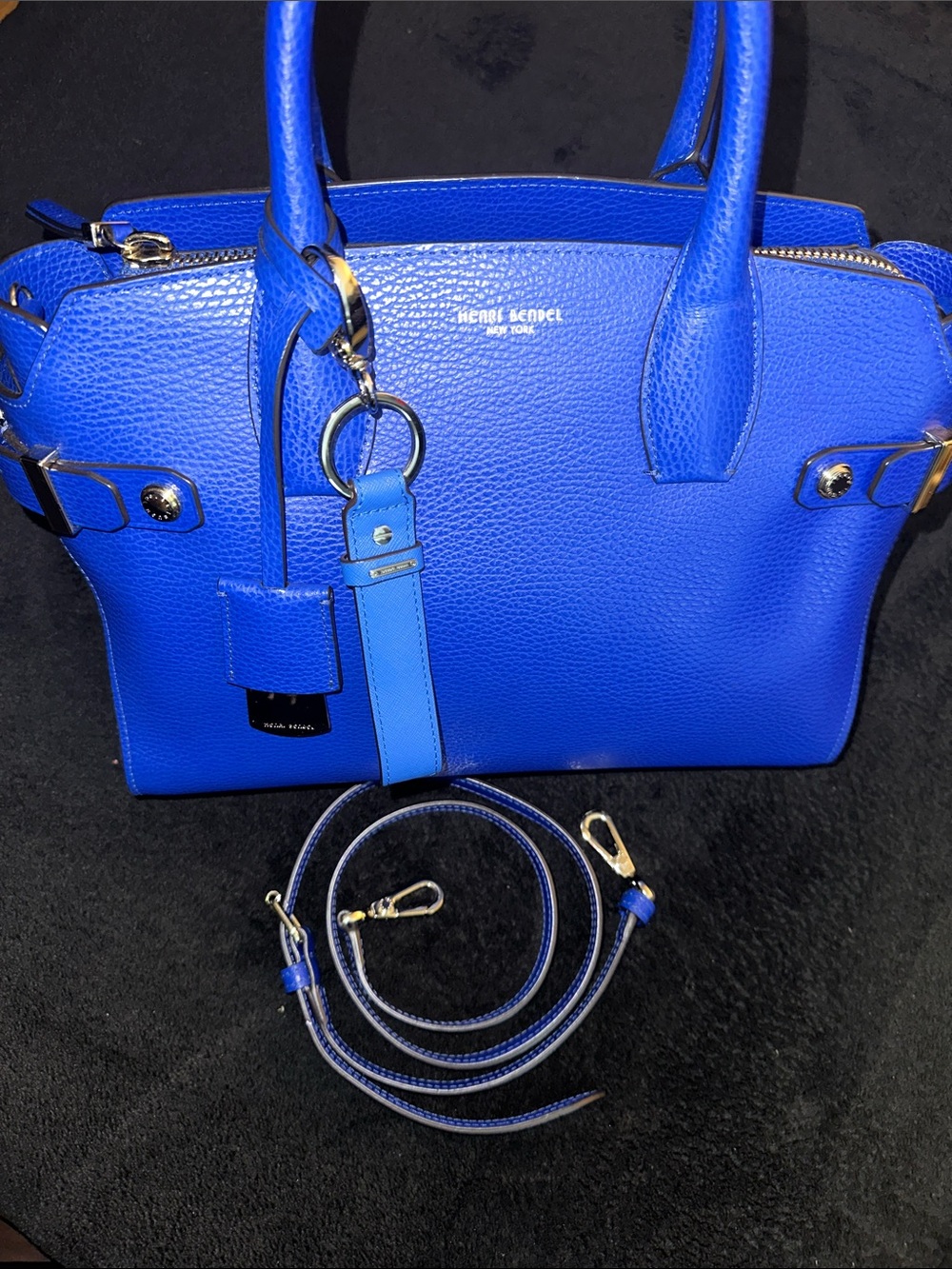 henri bendel Cobalt Blue Pebbled Leather Satchel with Strap